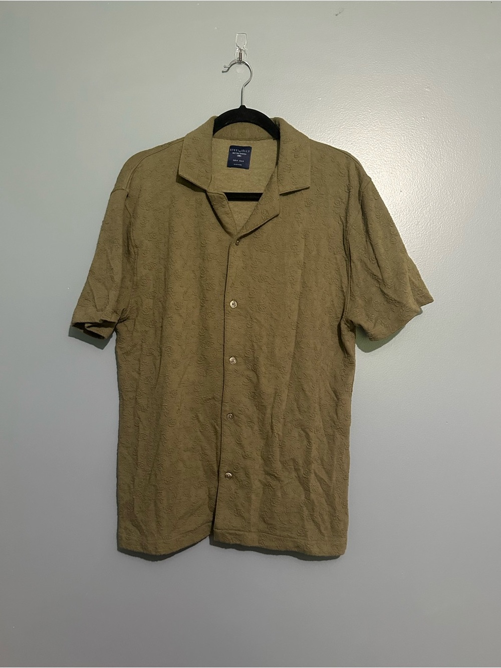 Steel & Jelly - Short Sleeve Textured Button down Shirt - Olive - Medium